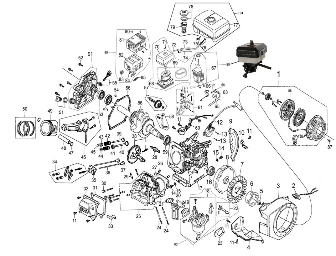 ЗАПЧАСТИ ДЛЯ КУЛЬТИВАТОРА БЕНЗИНОВОГО ELITECH КБ 70 (ДВИГАТЕЛЬ)